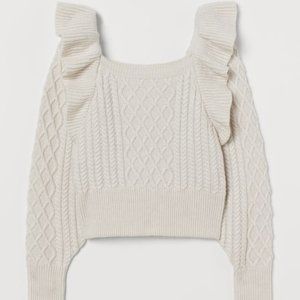 Flounced Cable-knit Sweater